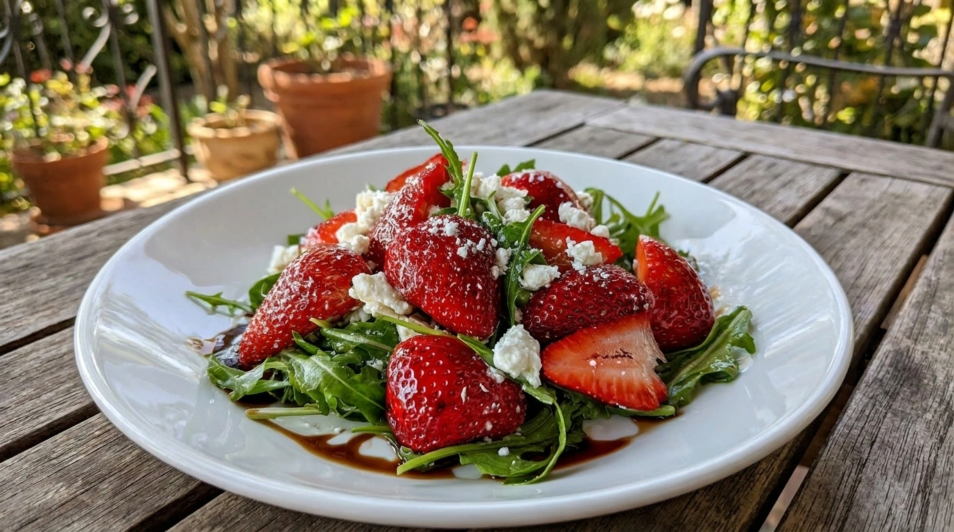 Vårsallad med jordgubbar och ruccola